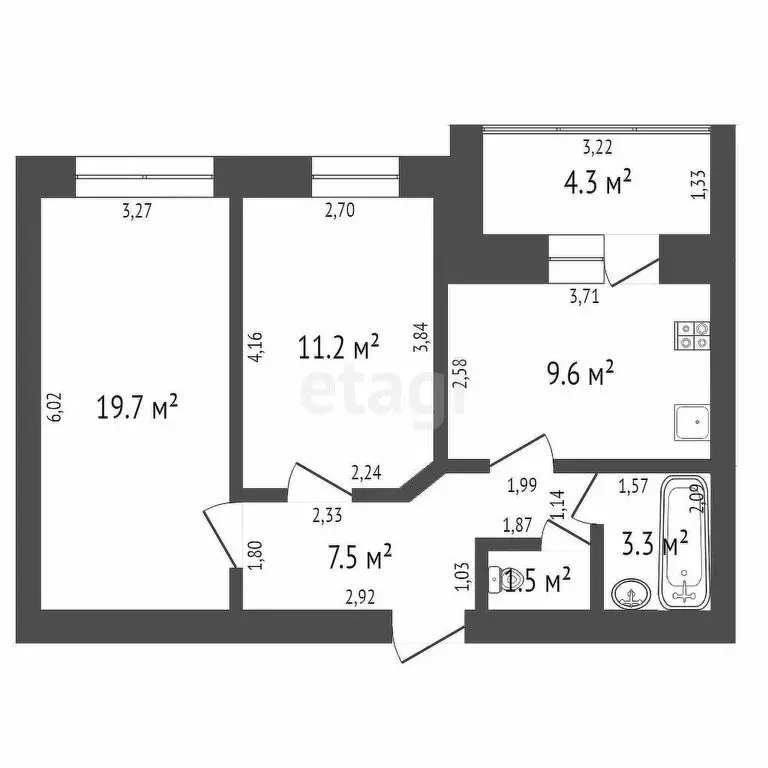 2-комнатная квартира: село Мариинский, Хвойная улица, 14 (56.3 м) - Фото 1