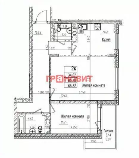 Квартира, 2 комнаты, 65.7 м - Фото 1