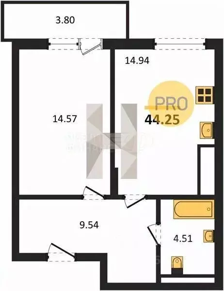 1-к кв. Калининградская область, Гурьевский муниципальный округ, пос. ... - Фото 1