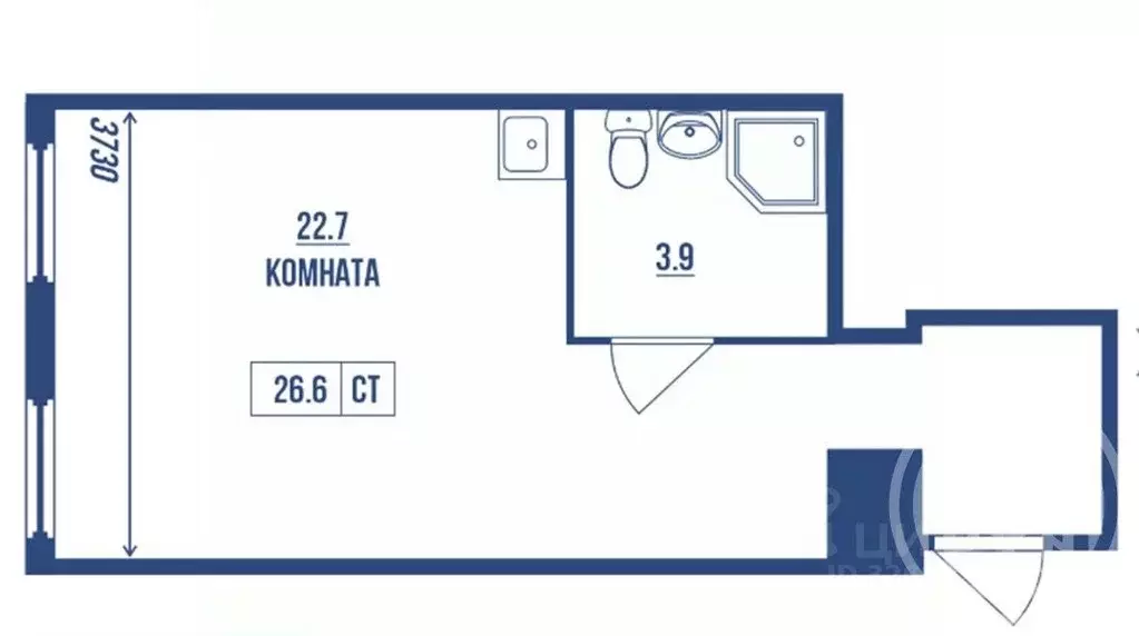 Студия Санкт-Петербург Приморский просп., 6 (26.6 м) - Фото 1