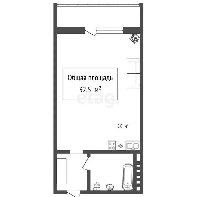 Квартира-студия: Новосибирск, улица Виталия Потылицына, 9/4 (32.5 м) - Фото 1