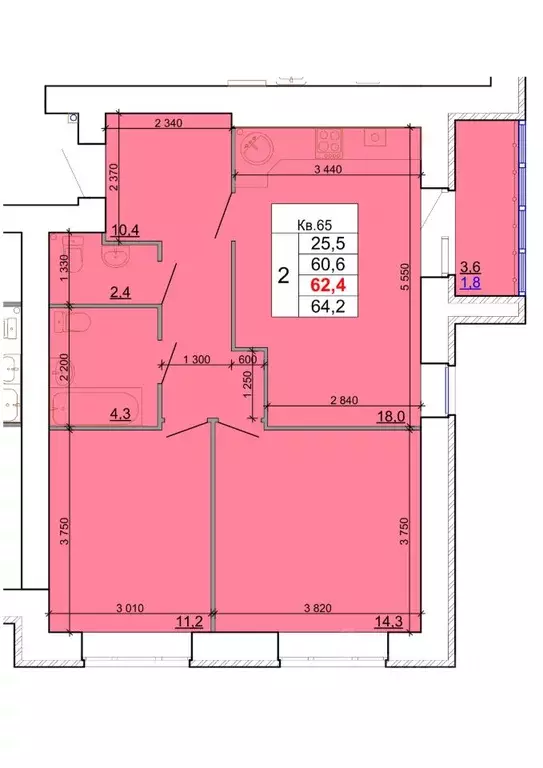 2-к кв. Костромская область, Кострома Кинешемское ш., 88 (62.4 м) - Фото 0
