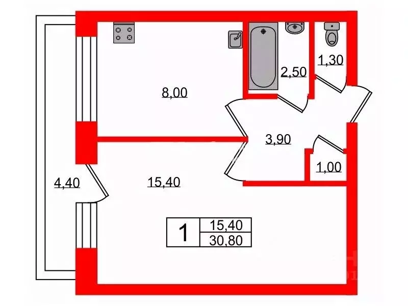 1-к кв. Санкт-Петербург просп. Науки, 30К1 (30.8 м) - Фото 1