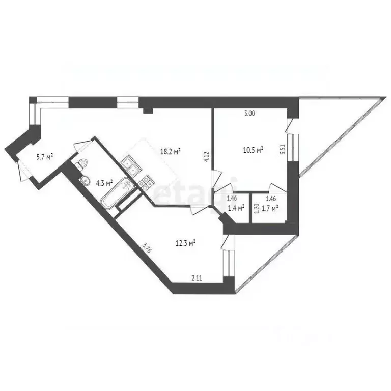 2-к кв. Архангельская область, Архангельск ул. Суворова, 11к2 (54.1 м) - Фото 1