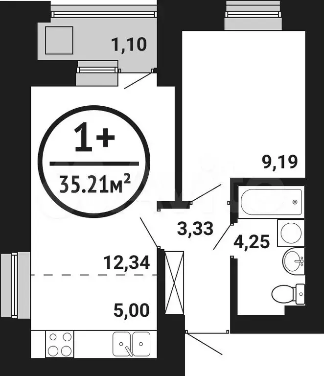 1-к. квартира, 35,2 м, 2/8 эт. - Фото 0