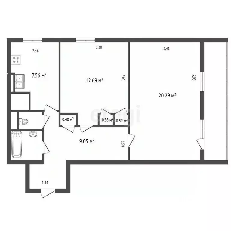 2-к кв. Санкт-Петербург Апрельская ул., 3 (54.0 м) - Фото 2