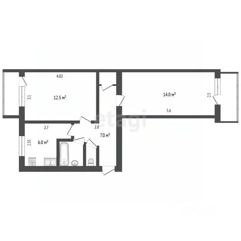2-к кв. Крым, Симферополь ул. Трубаченко (43.3 м) - Фото 2