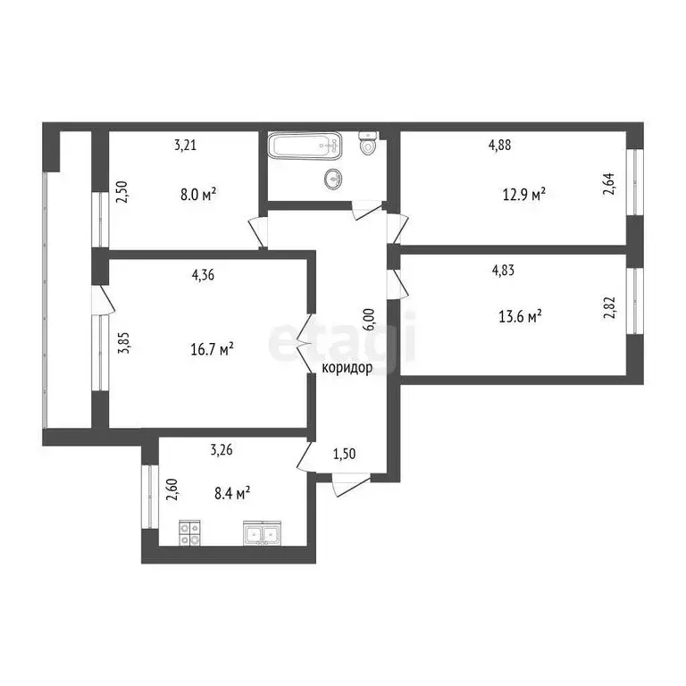 4-комнатная квартира: Тюмень, Ставропольская улица, 4 (74.4 м) - Фото 1