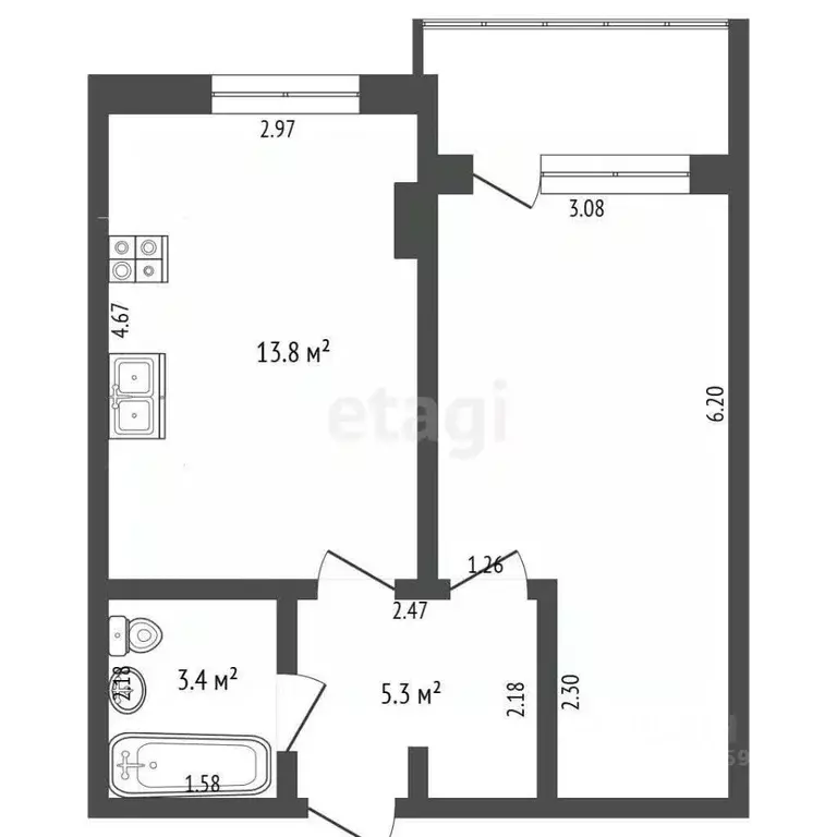 1-к кв. Саха (Якутия), Якутск Якутская ул., 2/17 (38.6 м) - Фото 1