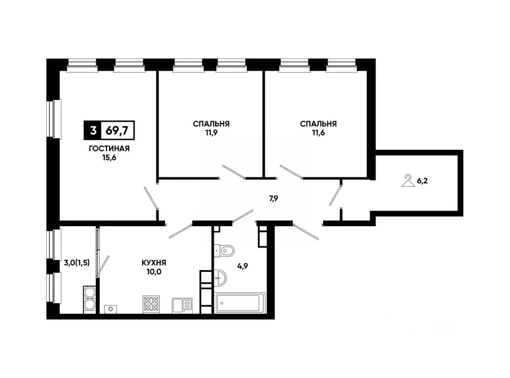 3-к кв. Ставропольский край, Ставрополь ул. Доваторцев, 179Гк1 (69.7 ... - Фото 1