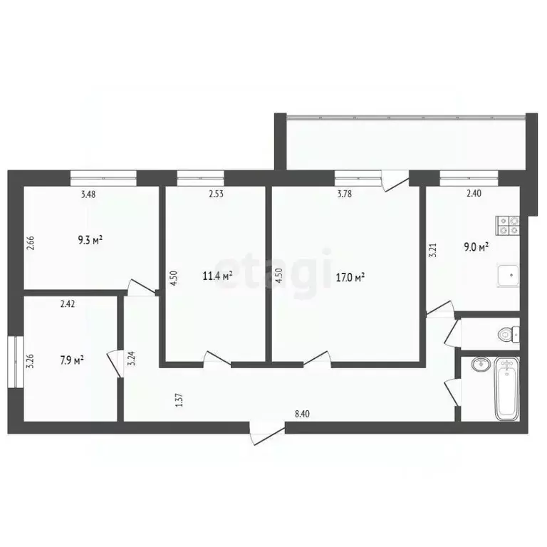 4-к кв. Тюменская область, Тюмень ул. Циолковского, 15 (71.5 м) - Фото 2