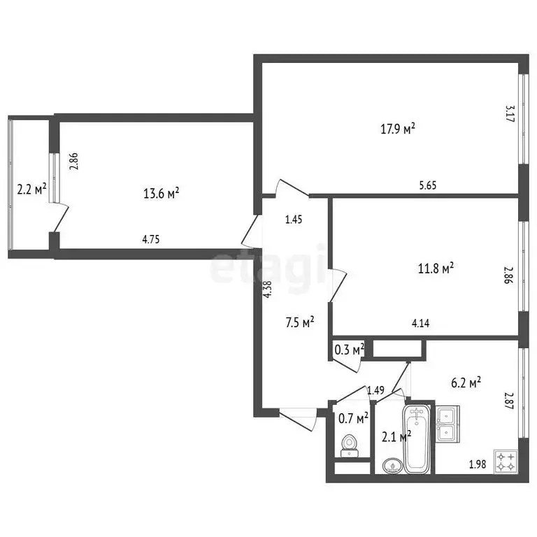 3-комнатная квартира: Санкт-Петербург, Наличная улица, 45к1 (62 м) - Фото 1