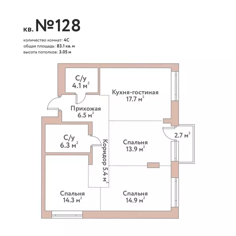 4-комнатная квартира: Новосибирск, жилой комплекс Флора и Фауна (83.1 ... - Фото 0