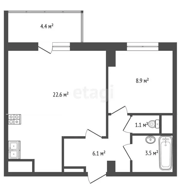 1-комнатная квартира: Тюмень, улица Парада Победы, 9 (43 м) - Фото 1