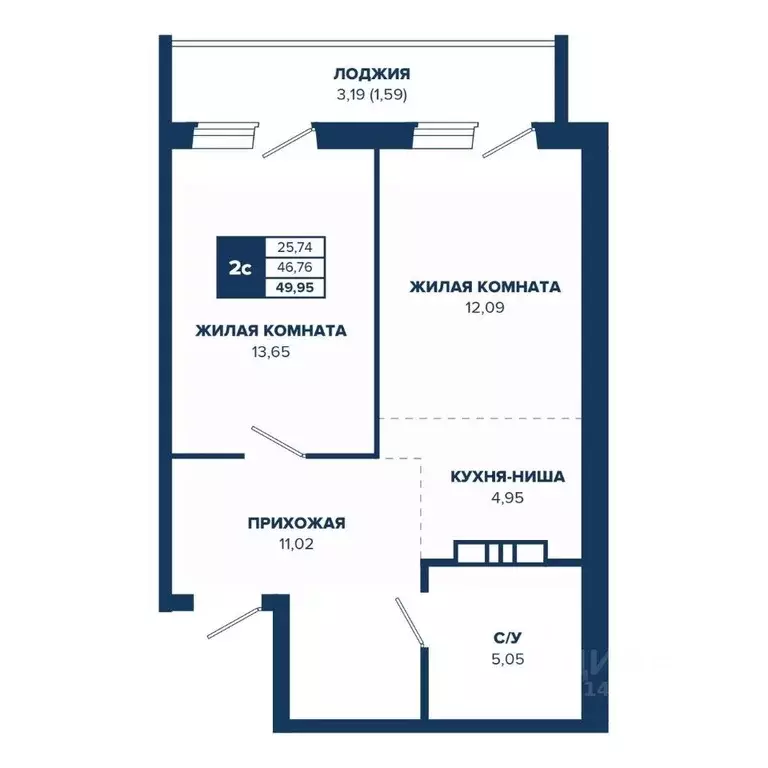 2-к кв. Новосибирская область, Новосибирск Знаменский кв-л,  (49.95 м) - Фото 0