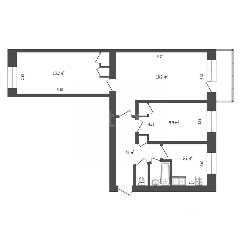 3-к кв. Архангельская область, Архангельск Котласская ул., 3 (59.3 м) - Фото 2