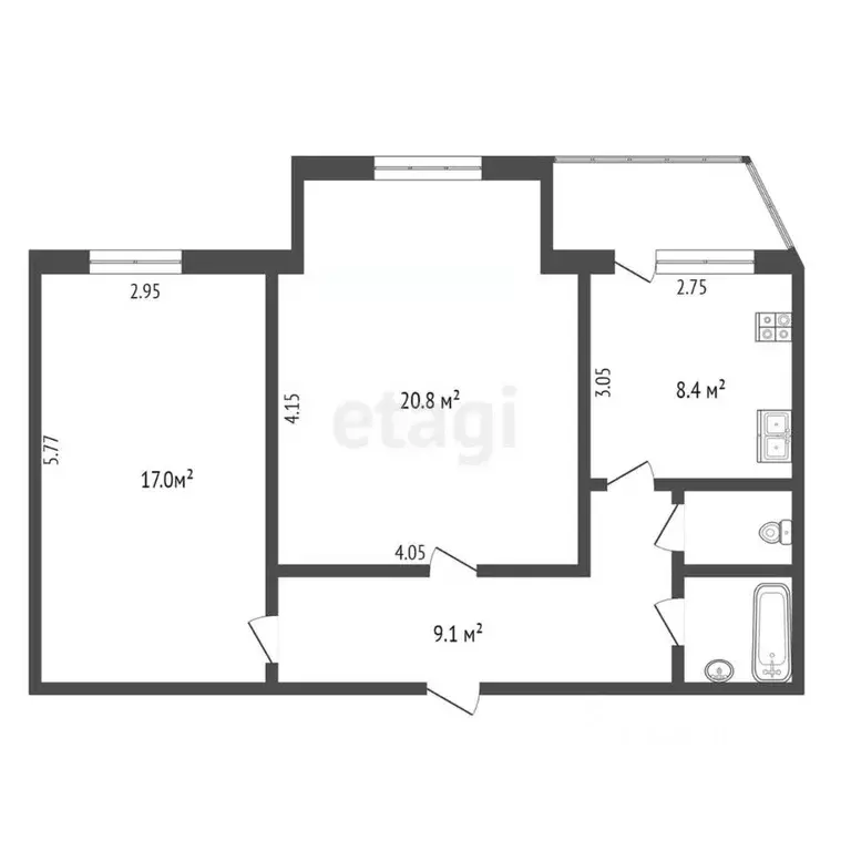 2-к кв. Ямало-Ненецкий АО, Новый Уренгой Юбилейный мкр, 2/3 (59.2 м) - Фото 2
