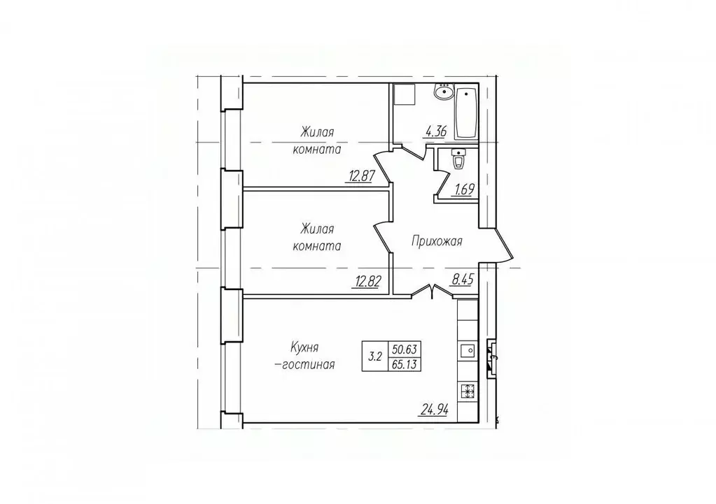 3-к кв. Чувашия, Чебоксары ул. Фридриха Энгельса, поз7 (65.13 м) - Фото 1