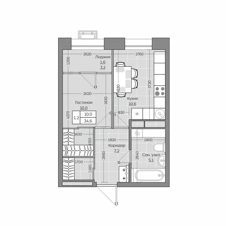 1-комнатная квартира: Усады, жилой комплекс Южный Парк (34.65 м) - Фото 1