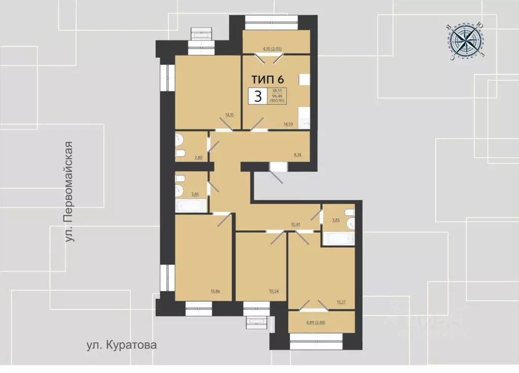 4-к кв. Коми, Сыктывкар ул. Куратова, 65 (100.95 м) - Фото 2