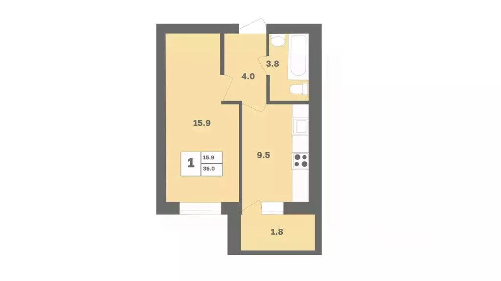 1-к кв. Башкортостан, Уфа Дагестанская ул., лит12 (35.0 м) - Фото 1