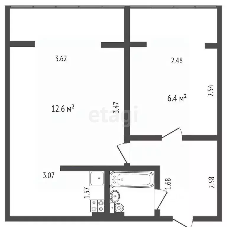 1-к кв. Тюменская область, Тюмень Харьковская ул., 83 (30.6 м) - Фото 1