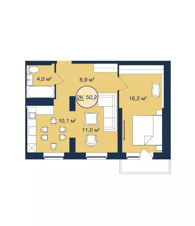 2-к кв. Тюменская область, Тюмень Таежная ул., 2 (50.2 м) - Фото 0