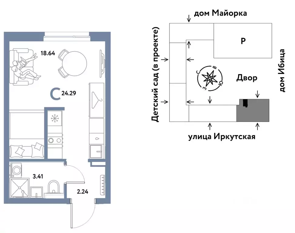 Студия Тюменская область, Тюмень ДОК мкр, ул. Ярославская (24.29 м) - Фото 0