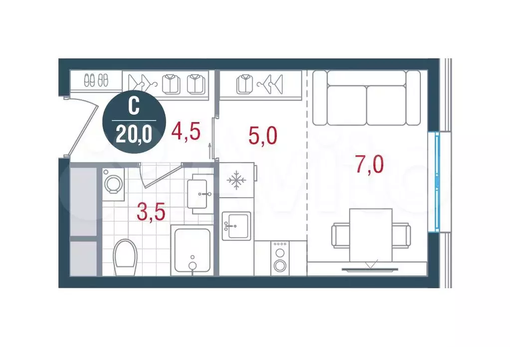 Квартира-студия, 20 м, 14/26 эт. - Фото 0