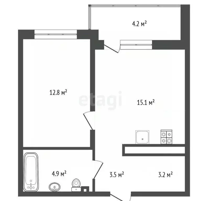 1-к кв. Тюменская область, Тюмень ул. Разведчика Кузнецова, 16 (43.0 ... - Фото 1