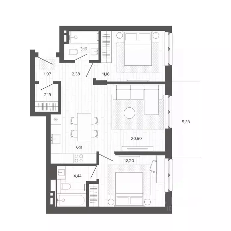 3-к кв. Алтайский край, Барнаул Жилплощадка мкр,  (69.46 м) - Фото 1