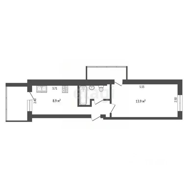 1-к кв. Томская область, Томск ул. Смирнова, 48Г (30.0 м) - Фото 2