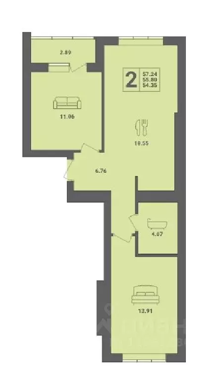 2-к кв. Калининградская область, Пионерский ул. Гептнера, 21 (57.24 м) - Фото 0