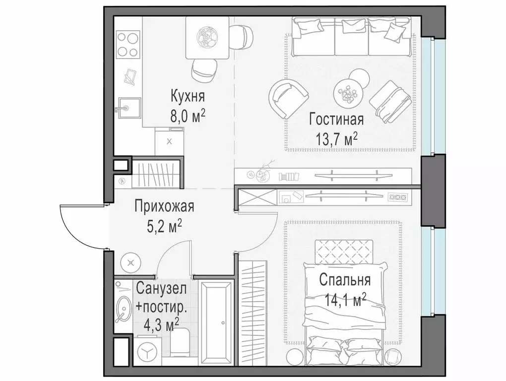 1-комнатная квартира: Мытищи, ЖК Белый Град, к12.2 (45.3 м) - Фото 1
