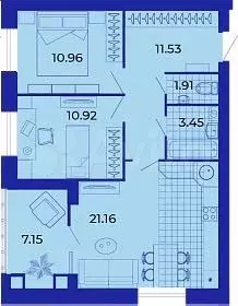 2-к. квартира, 67,1м, 2/9эт. - Фото 1