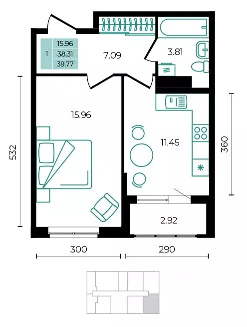 1-к кв. Адыгея, Майкопский район, пос. Тульский ул. Заречная (39.77 м) - Фото 1