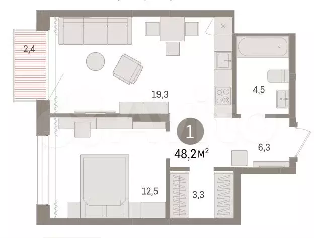 1-к. квартира, 50 м, 14/24 эт. - Фото 0