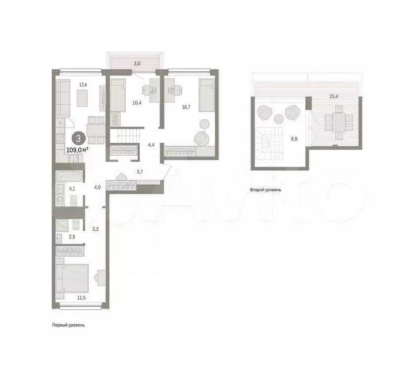 3-к. квартира, 109 м, 7/8 эт. - Фото 0
