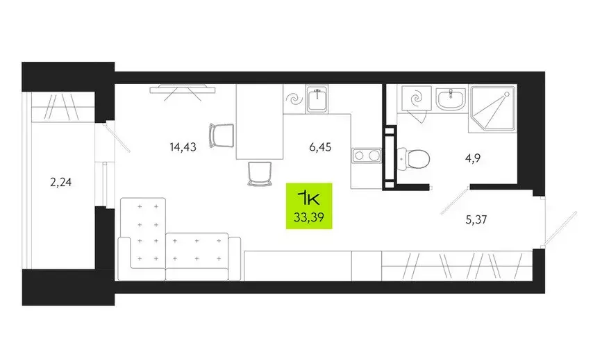 Продаётся квартира-студия, 33.39 м - Фото 1