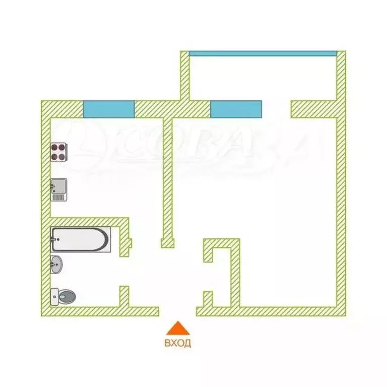 1-комнатная квартира: Тюмень, улица Мира, 65А (32 м) - Фото 2