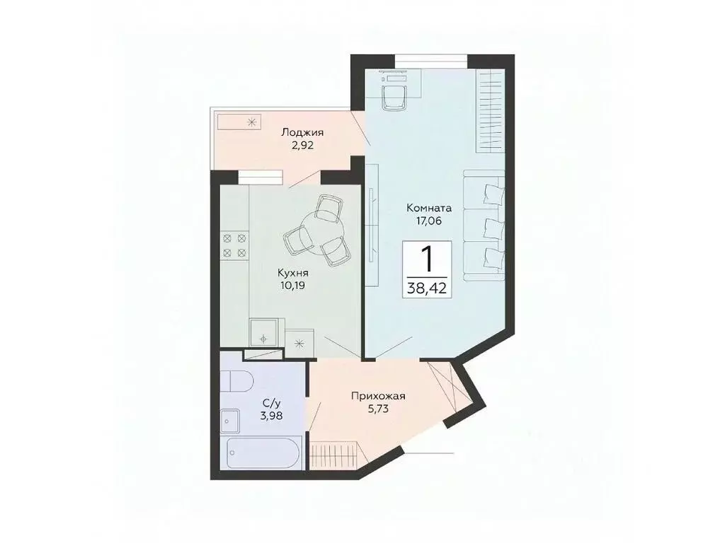 1-к кв. Воронежская область, Воронеж ул. Туполева, 5Н (38.42 м) - Фото 1