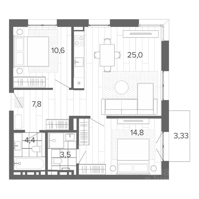3-к кв. Алтайский край, Барнаул тракт Змеиногорский, 35Б (69.05 м) - Фото 1