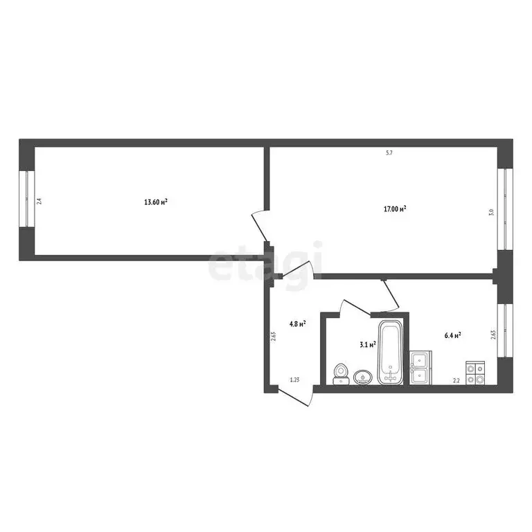 2-комнатная квартира: Астрахань, улица Михаила Луконина, 12к1 (44.9 м) - Фото 0