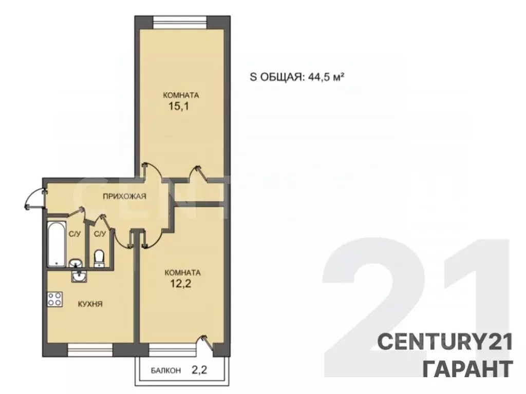 2-к кв. Санкт-Петербург Бухарестская ул., 67К3 (44.5 м) - Фото 1
