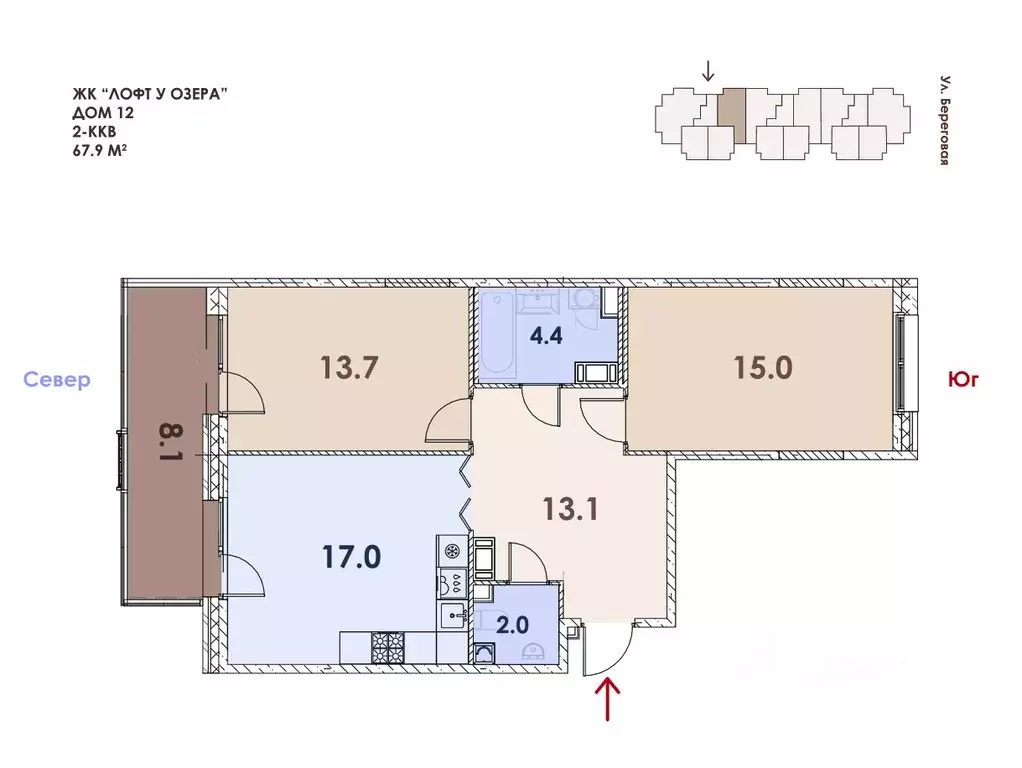 2-к кв. Санкт-Петербург Шувалово тер., ул. Береговая, 6 (67.5 м) - Фото 2