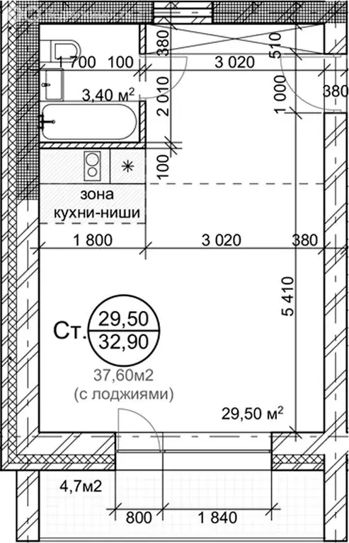 Квартира-студия: Новосибирск, Золотистый переулок, 2 (32.9 м) - Фото 0