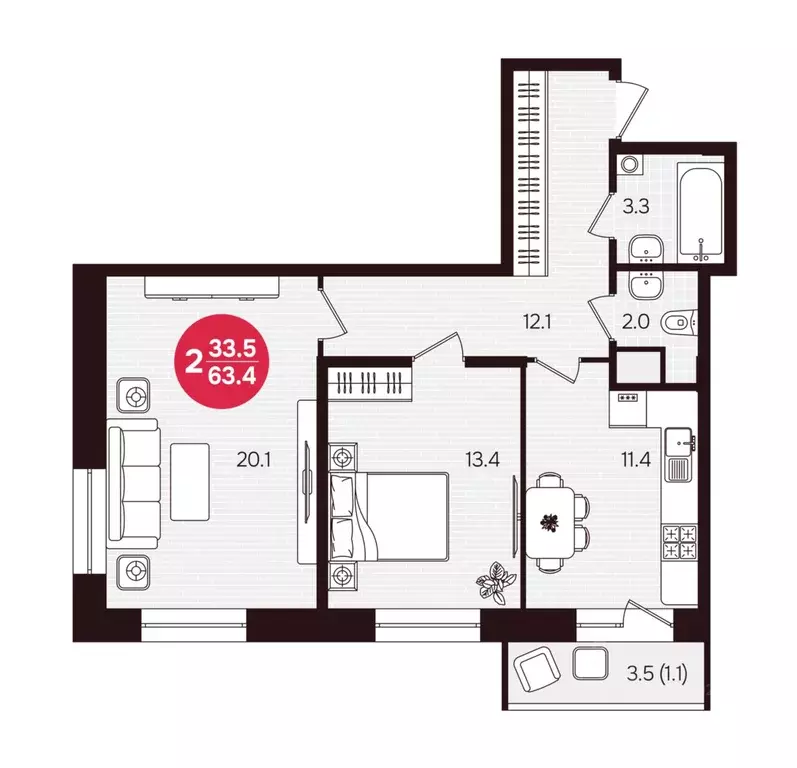 2-к кв. Чувашия, Новочебоксарск ул. 10-й Пятилетки, поз5 (63.4 м) - Фото 2