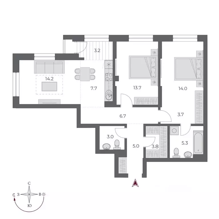 3-к кв. Новосибирская область, Новосибирск Оскар жилой комплекс (80.3 ... - Фото 2