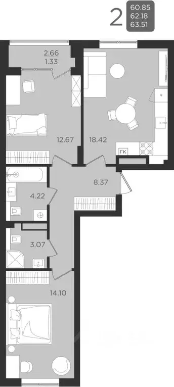 2-к кв. Калининградская область, Калининград ул. Старшины Дадаева, ... - Фото 1