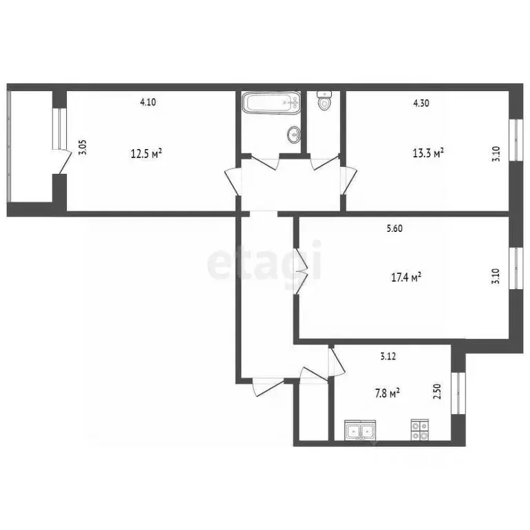 3-к кв. Тюменская область, Тюмень Холодильная ул., 56 (65.7 м) - Фото 1